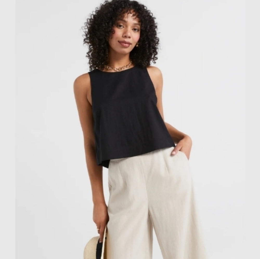 Susan Gail Black Sleeveless Linen Blend  Top